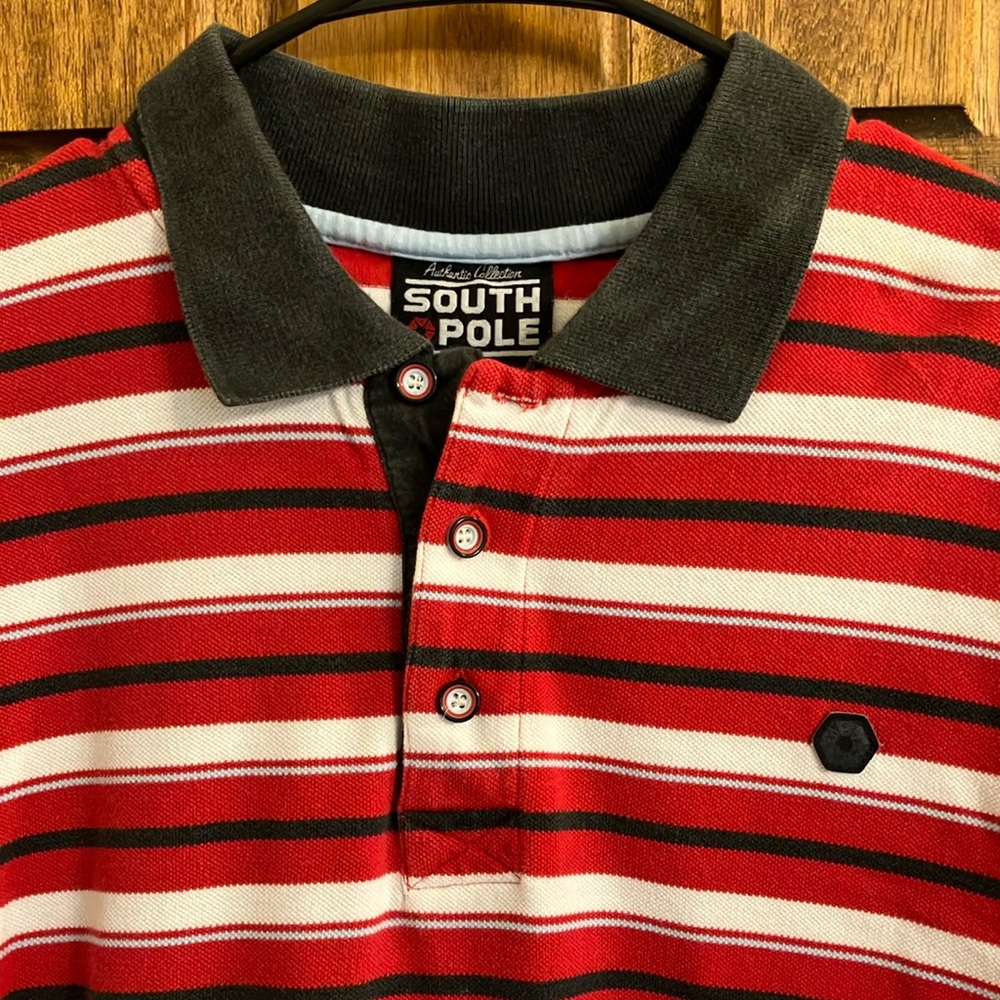 South Pole Red White and Blue Striped Polo